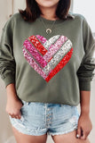 Plus Size Faux Sequins Striped Heart Graphic Sweatshirt- 15 Colors