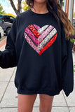 Plus Size Faux Sequins Striped Heart Graphic Sweatshirt- 15 Colors