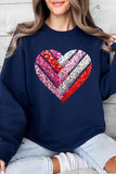 Plus Size Faux Sequins Striped Heart Graphic Sweatshirt- 15 Colors