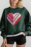 Plus Size Faux Sequins Striped Heart Graphic Sweatshirt- 15 Colors