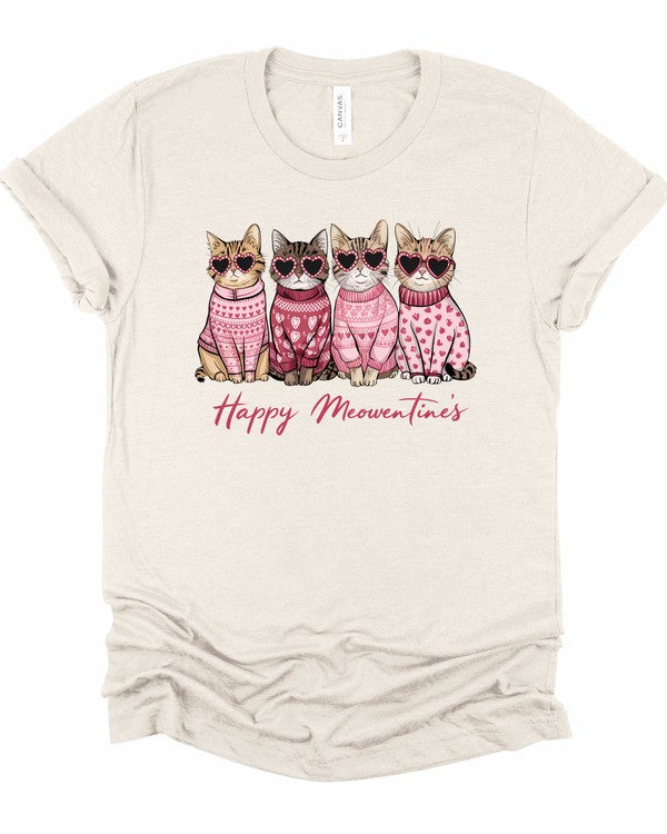 Happy Meowentines Short Sleeve Graphic Tee- 4 Colors