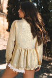 Women Metallic Frilled Puff Sleeve Babydoll Blouse