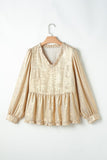 Women Metallic Frilled Puff Sleeve Babydoll Blouse