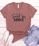 Plus Size Saved By Grace V-Neck Graphic Tee- 5 Colors