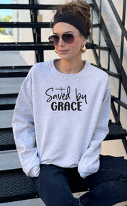 Plus Size Saved by Grace Graphic Sweatshirt- 7 Colors