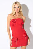 3D Rose & Rhinestone Red Sleeveless Mini Dress