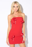 3D Rose & Rhinestone Red Sleeveless Mini Dress