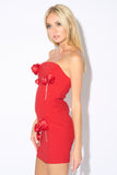 3D Rose & Rhinestone Red Sleeveless Mini Dress