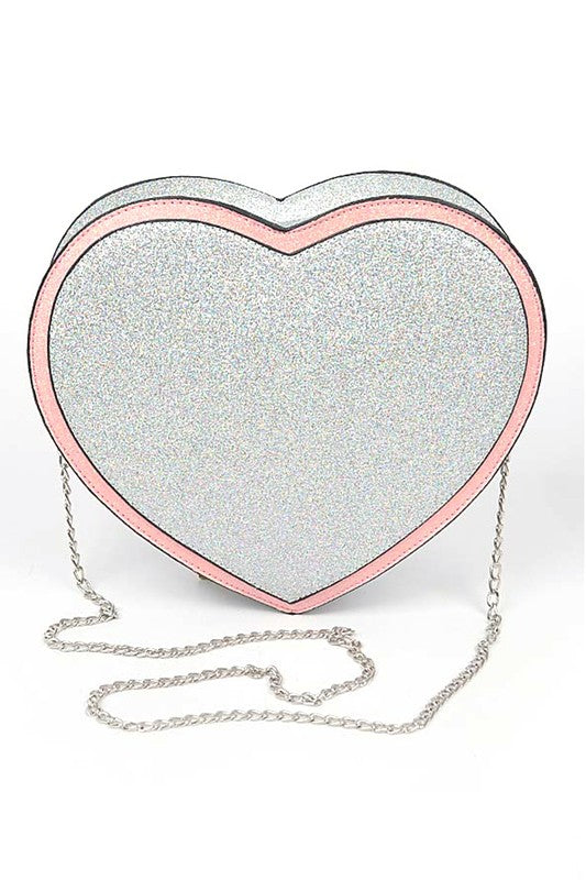 Glitter Heart Shape Novelty Crossbody Bag- 3 Colors