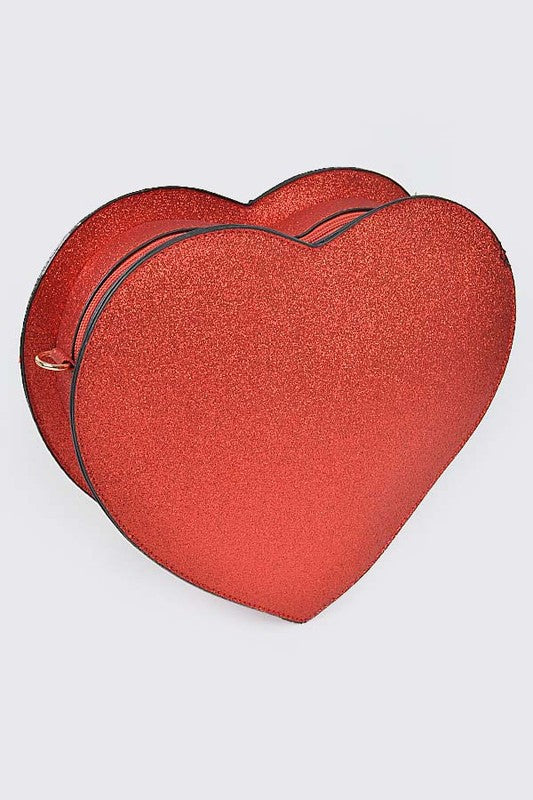 Glitter Heart Shape Novelty Crossbody Bag- 3 Colors