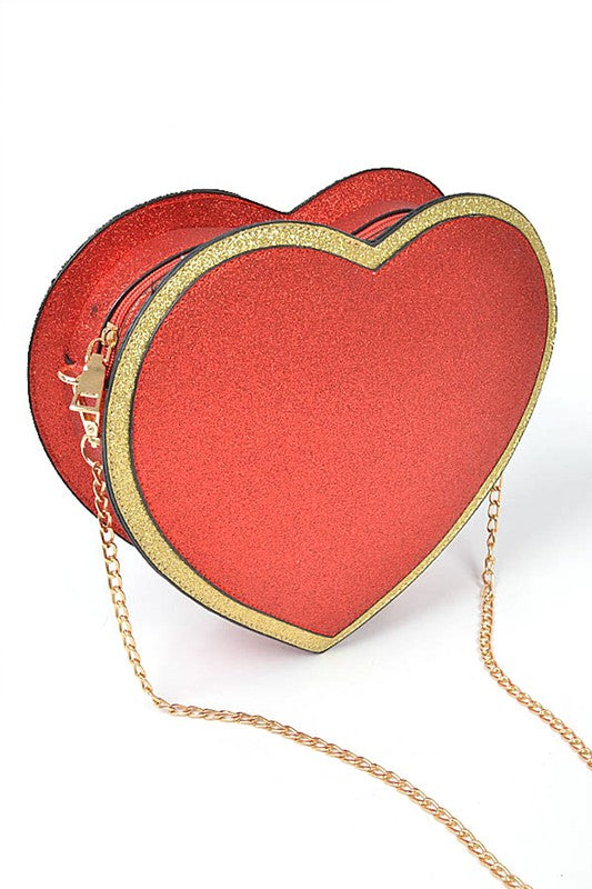 Glitter Heart Shape Novelty Crossbody Bag- 3 Colors