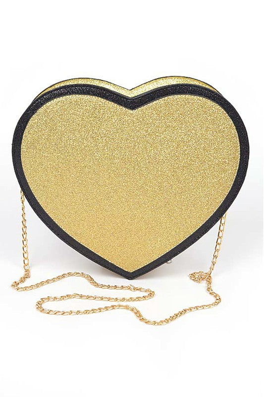 Glitter Heart Shape Novelty Crossbody Bag- 3 Colors