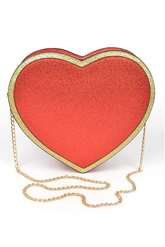 Glitter Heart Shape Novelty Crossbody Bag- 3 Colors