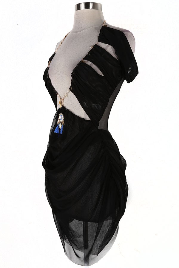 Mesh Halter Mini Chain Jeweled Dress/Lingerie