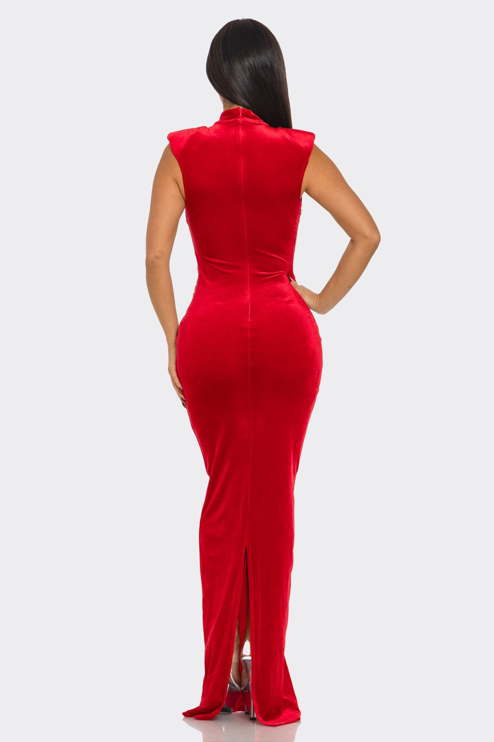 Waist Cross Rhinestone Velvet Maxi Dress