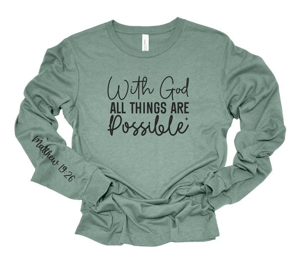 Plus Size With God All Things are Possible Long Sleeve Tee- 8 Colors