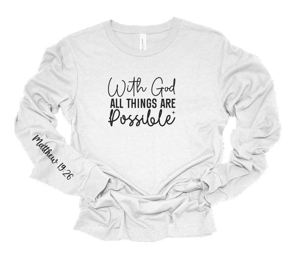 Plus Size With God All Things are Possible Long Sleeve Tee- 8 Colors