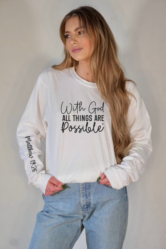 With God All Things are Possible Long Sleeve Tee- 8 Colors