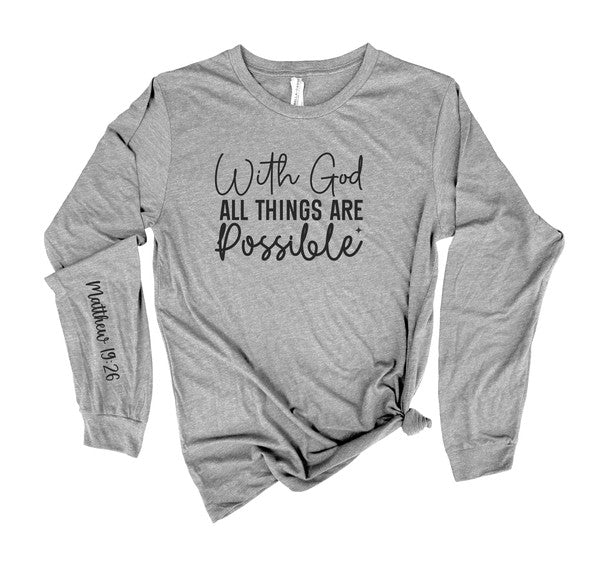 Plus Size With God All Things are Possible Long Sleeve Tee- 8 Colors