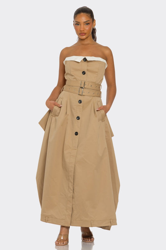 Chic Reinvented Trench Maxi Dress