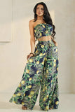 Yellow Blossom on Green Vacation Palazzo Pants & Tube Top Set