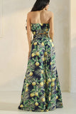 Yellow Blossom on Green Vacation Palazzo Pants & Tube Top Set