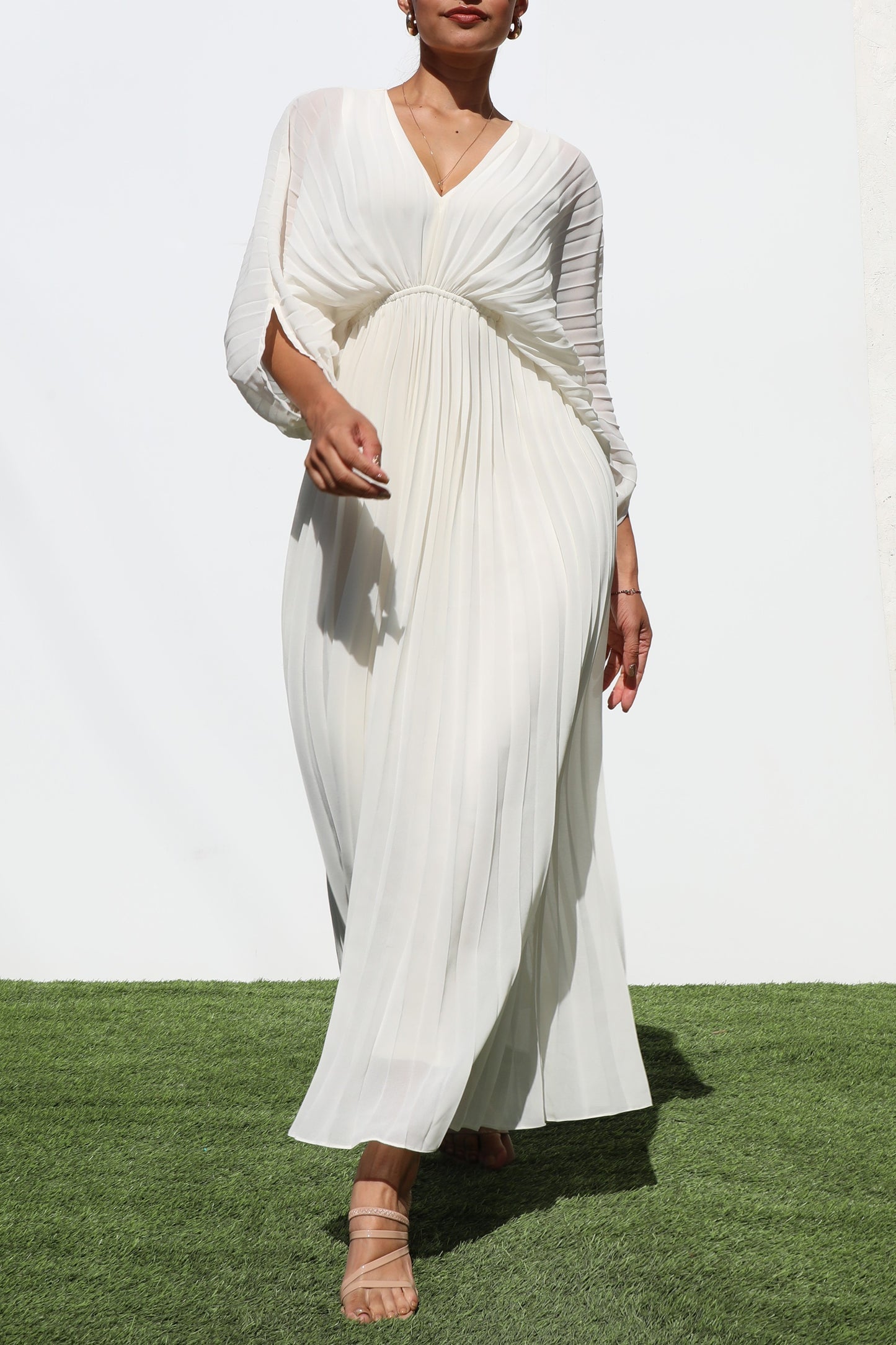 Exquisitely Endearing Loose Pleated Midi Dress- White