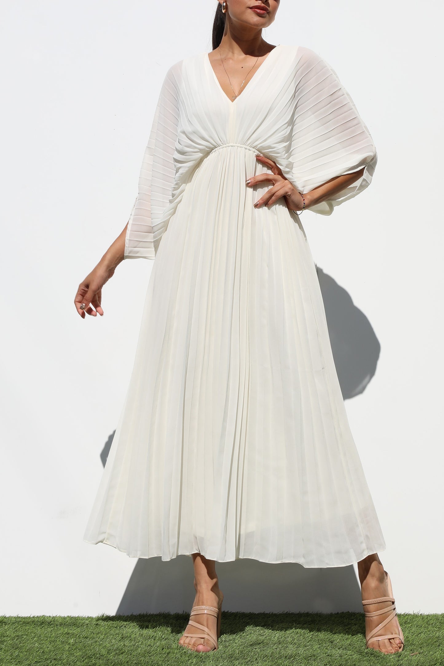 Exquisitely Endearing Loose Pleated Midi Dress- White