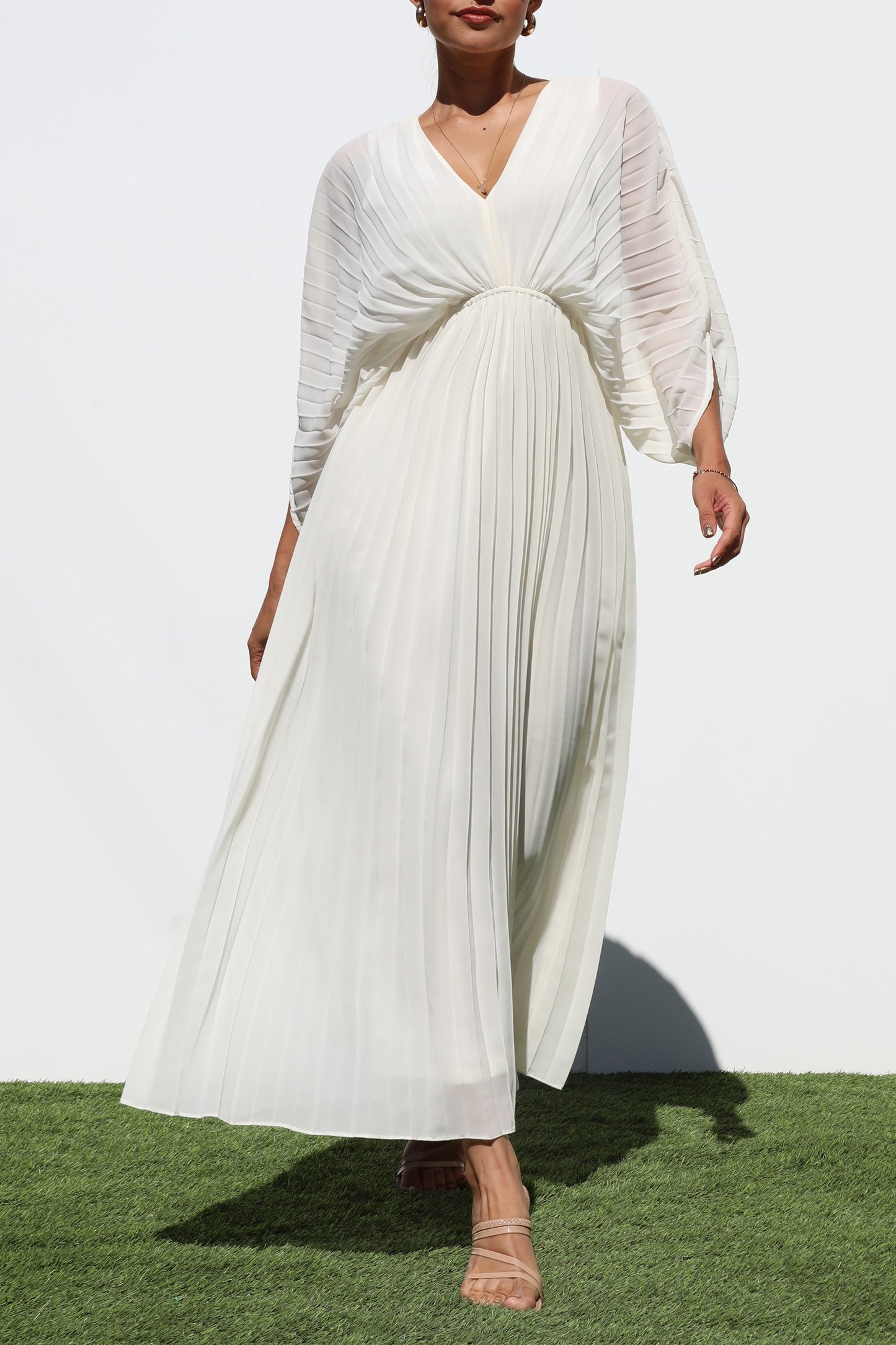 Exquisitely Endearing Loose Pleated Midi Dress- White