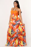 Floral Animal Printed Halter Maxi Dress- Orange