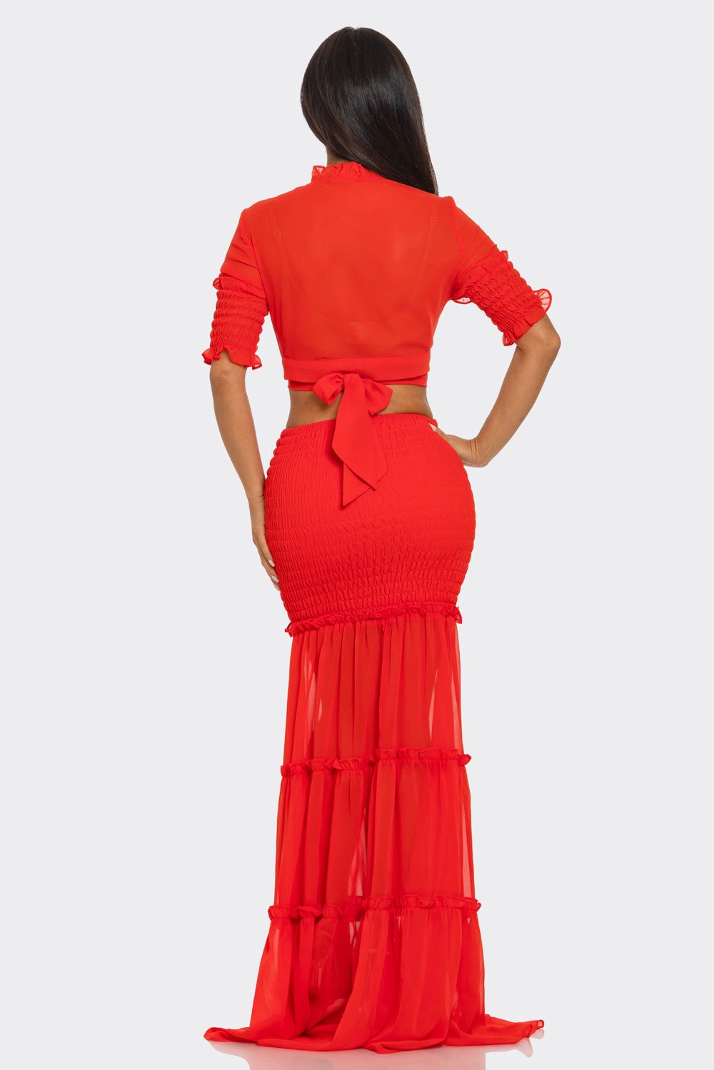 Lily on Vacation Resort Wear Skirt Set (2 Way-Wear)- Red