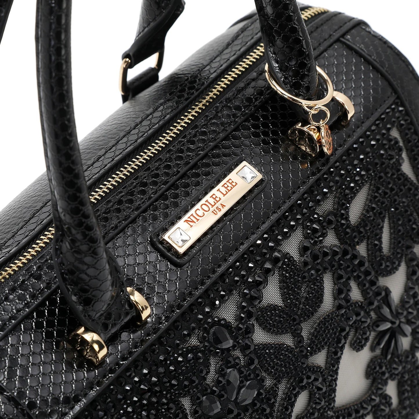 Nicole Lee USA Lace Boston Bag- Black