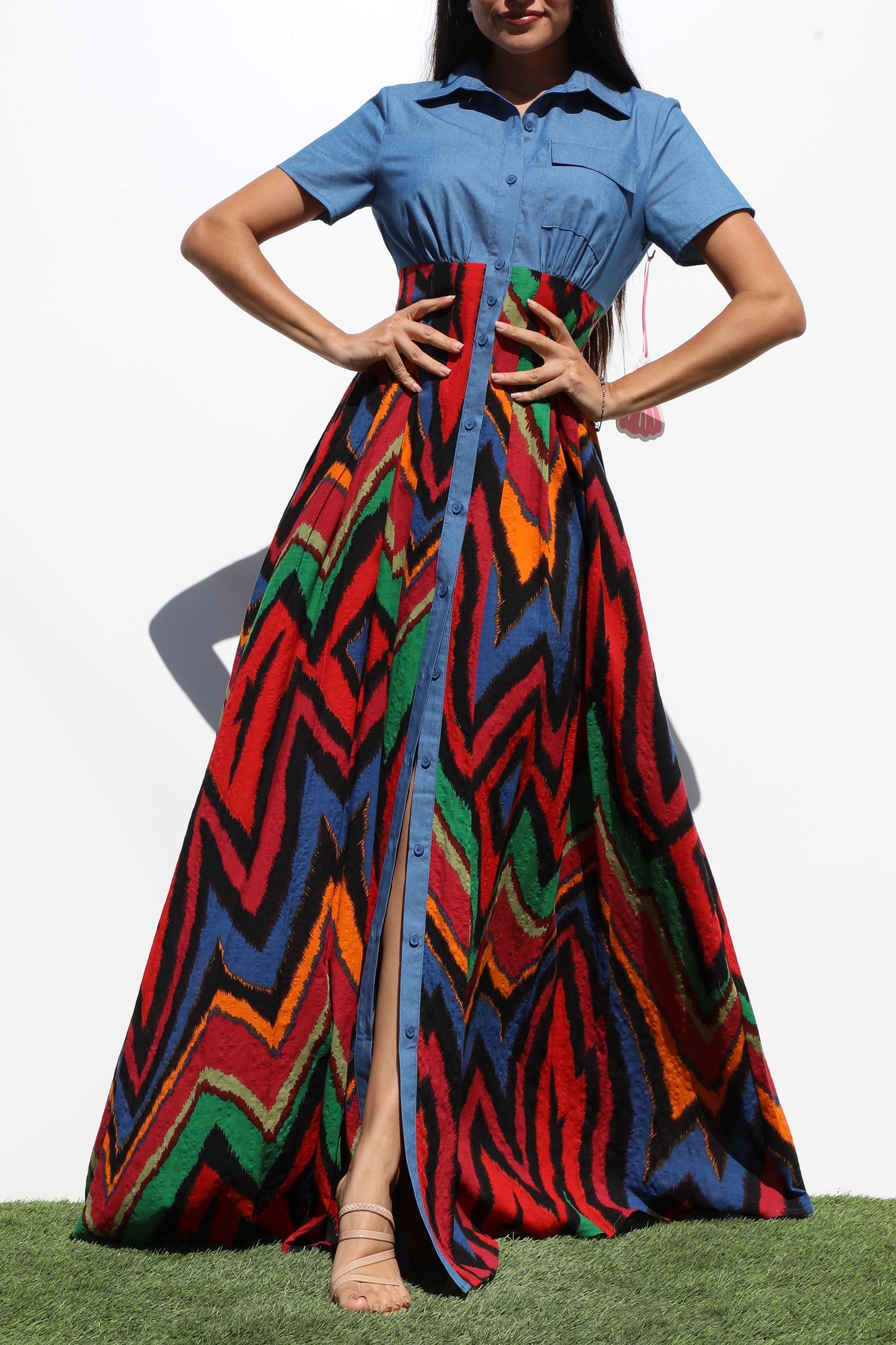 Just A Crush Mixed Fabric Maxi Dress