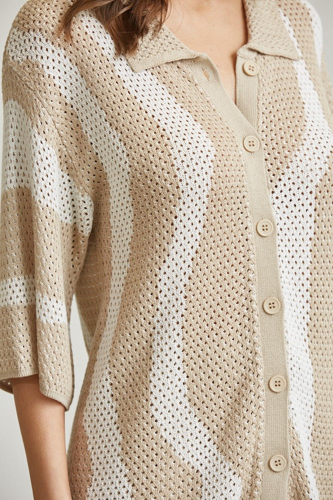 Rich Look Wavy Knit Top & Pants Set- Nude