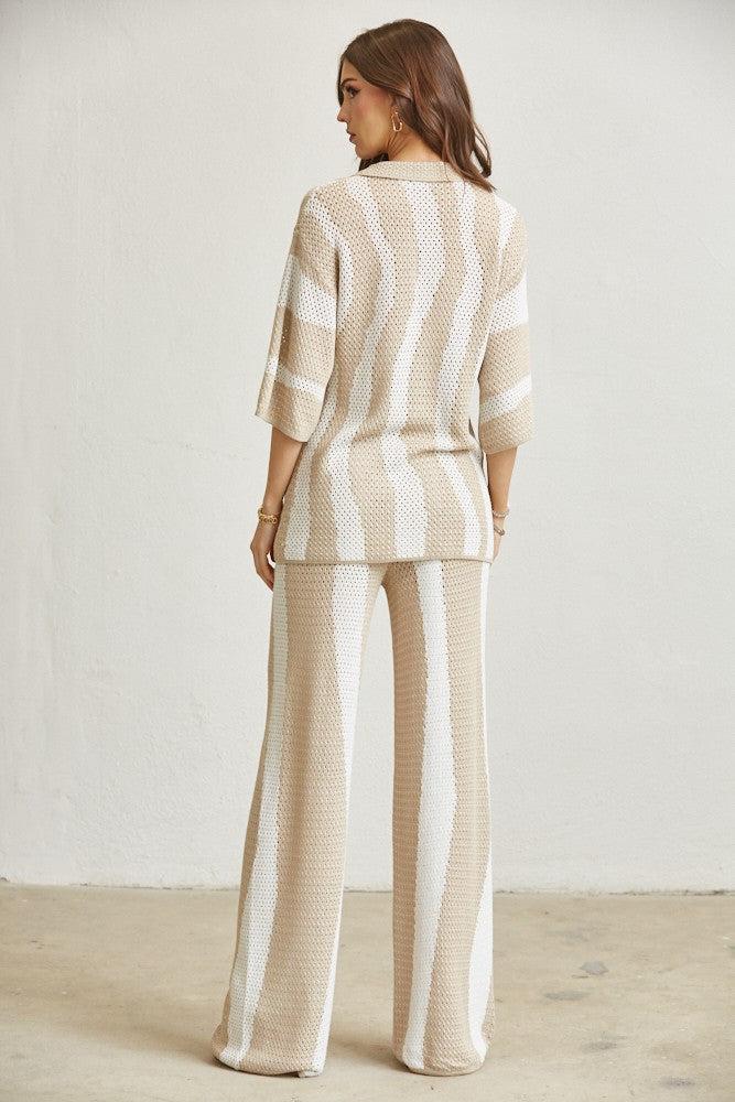 Rich Look Wavy Knit Top & Pants Set- Nude