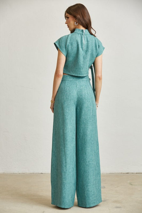 All that Linen Pants Set- Turquoise