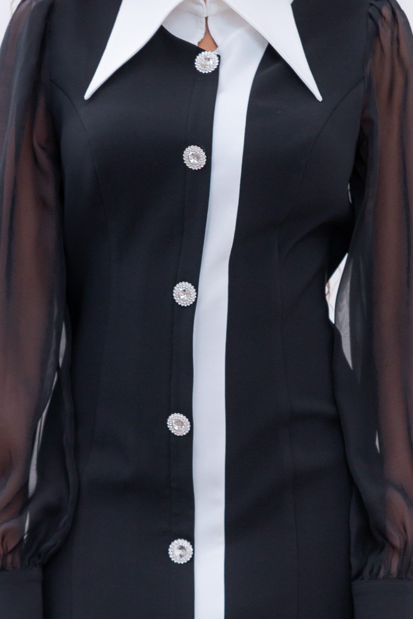 Black & White Contrast Collar Midi Dress