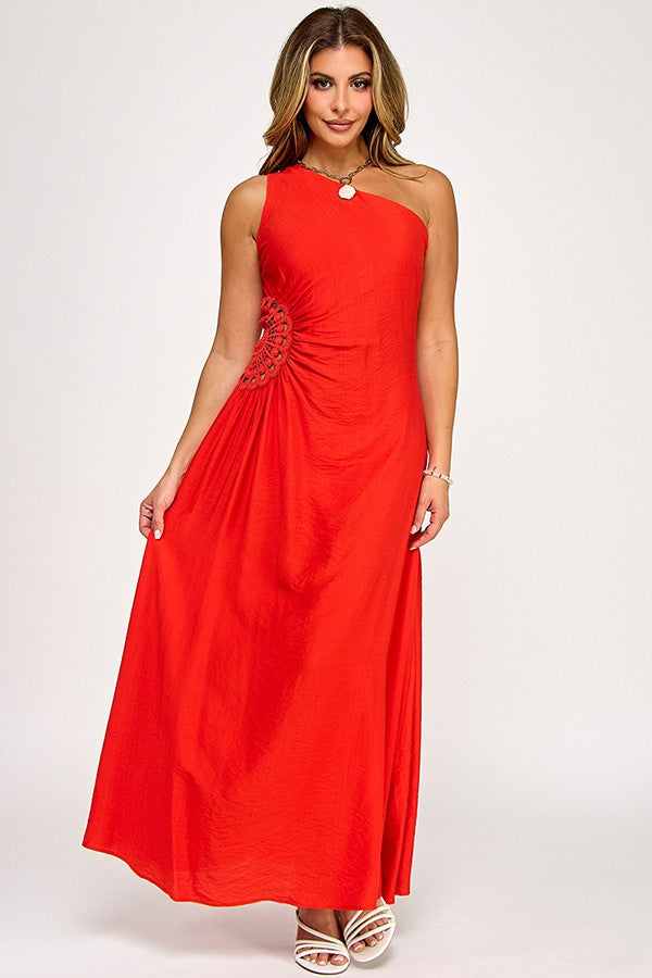 My Terrain Crochet Accent Midi Dress- Red