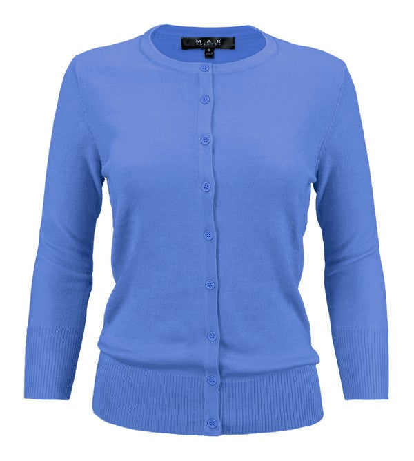 Crewneck Button Down Knit Cardigan Sweater-21  Colors