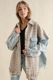 TWEED MIXED DENIM JACKET SHACKET WITH FRINGED HEM-2 COLORS