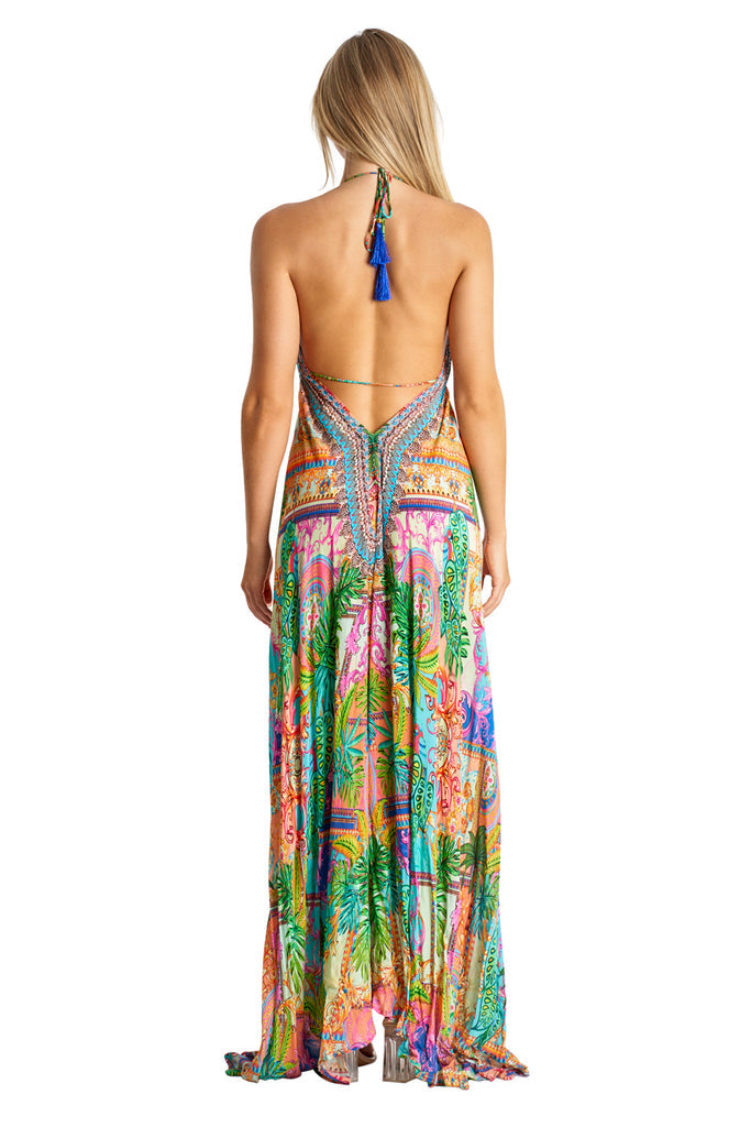 Resort Wear by La Moda Halter Neck 3-Way Maxi Dress- Multi Palm