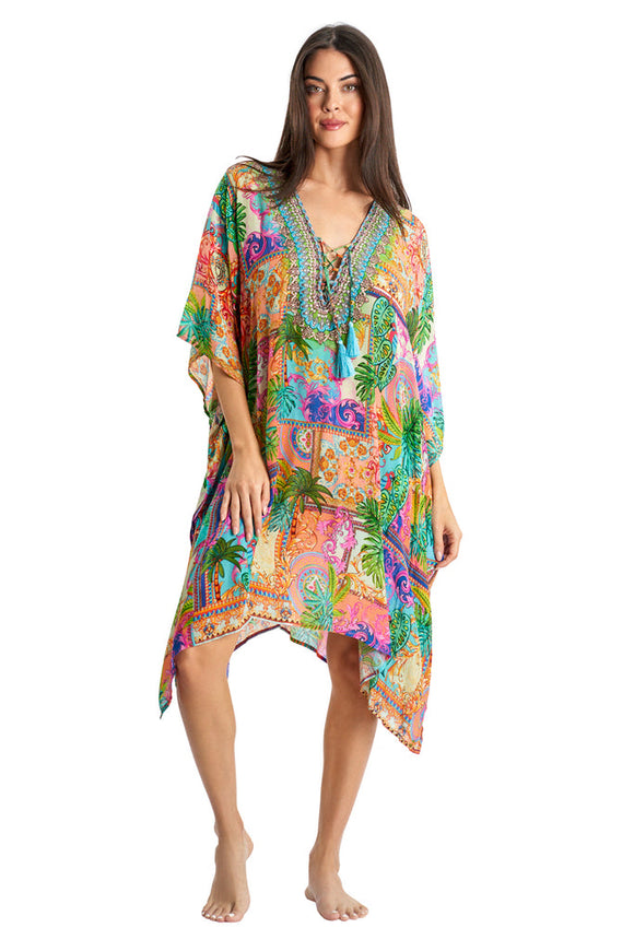 Resort Wear by La Moda Kaftan Dress- Palm Sunrise