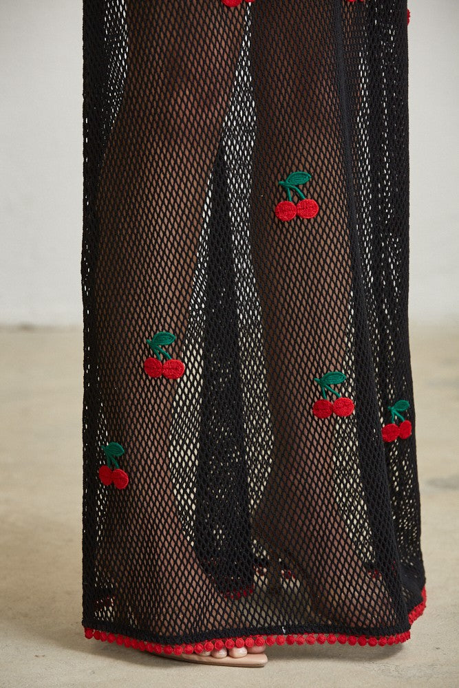 Cherry Open-Knit Maxi Dress/Lingerie/Swimwear Coverup- Black