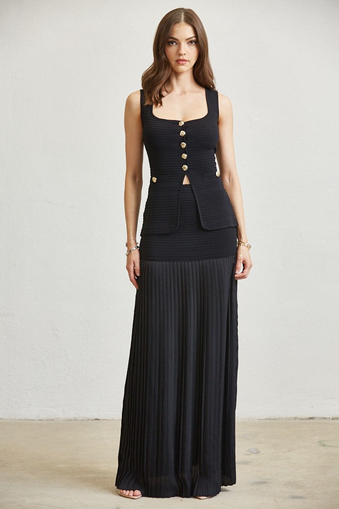 Vest Top & Pleated Skirt Set- Black