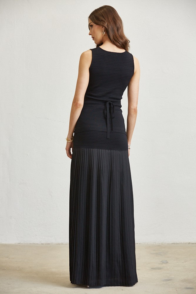 Vest Top & Pleated Skirt Set- Black