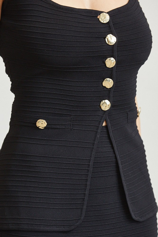 Vest Top & Pleated Skirt Set- Black