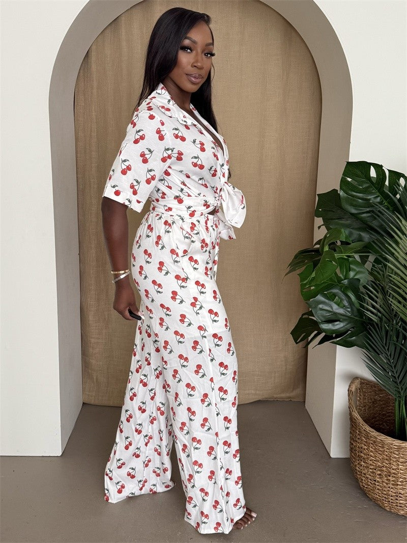 Cherry Print Pants Set