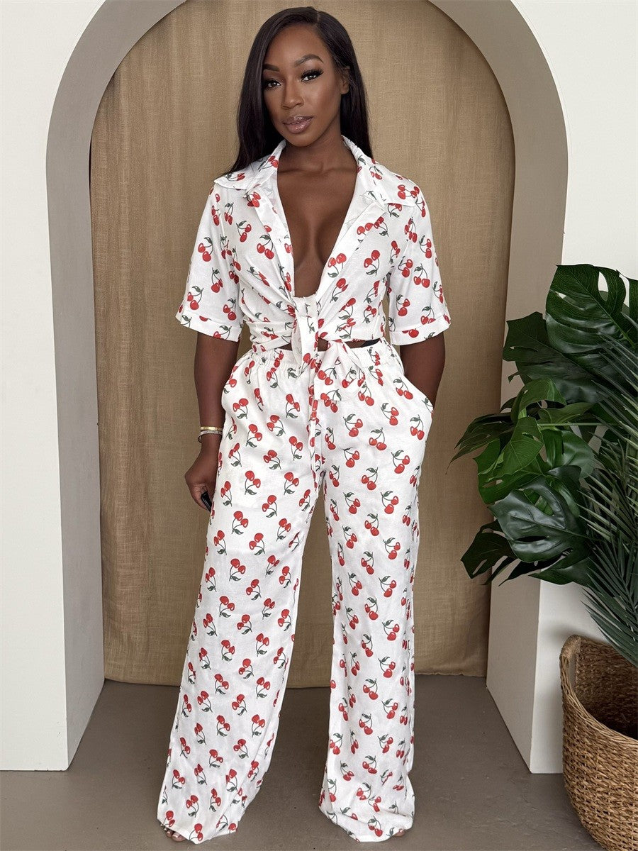 Cherry Print Pants Set