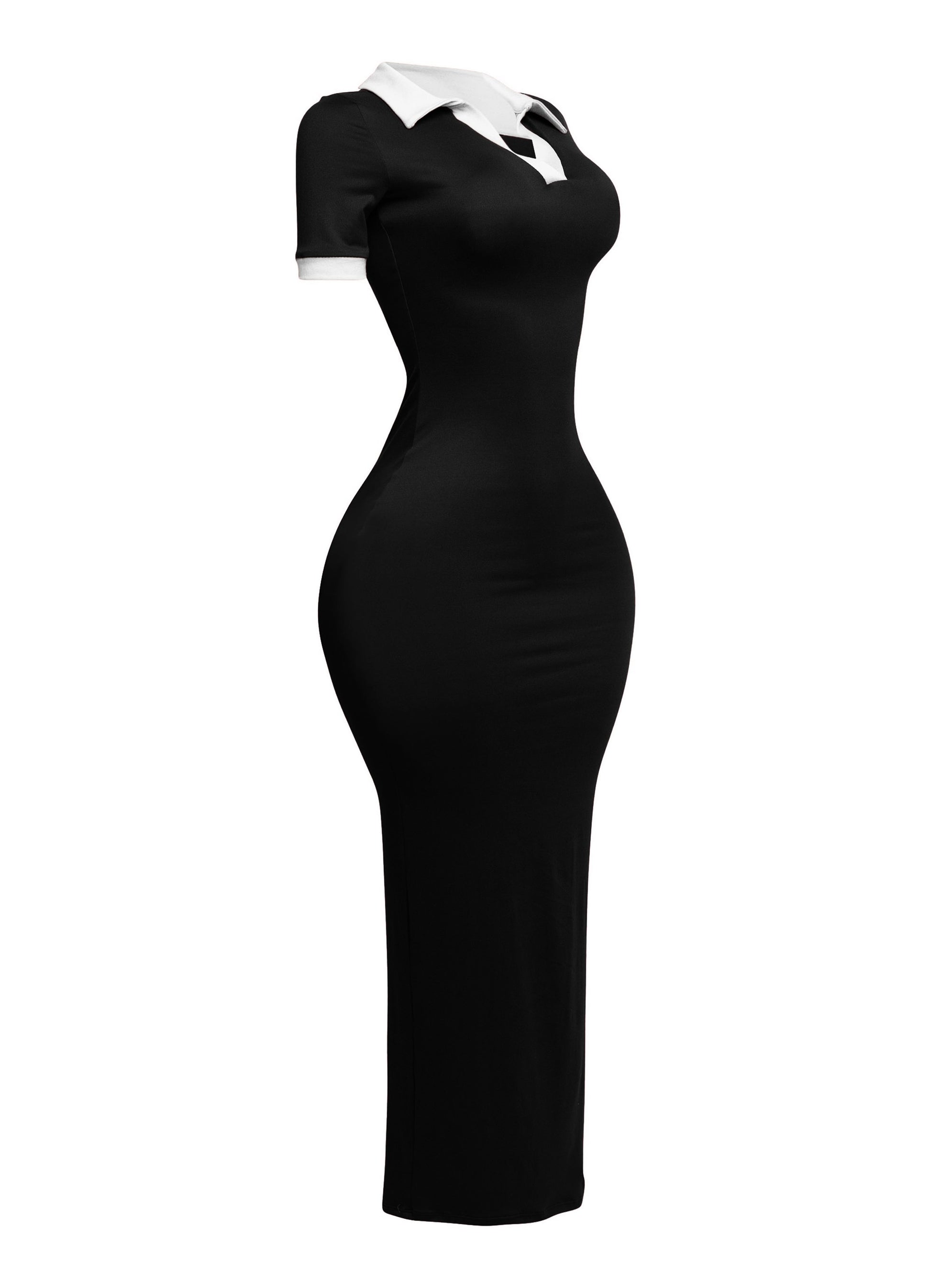 Collar Neck Short Sleeve Contrast Maxi Dress- Black – S&E Retail Expo