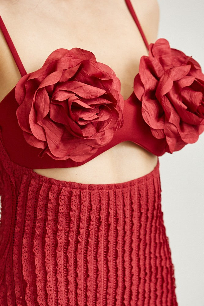 All My Love 3D Rose Maxi Dress- Red